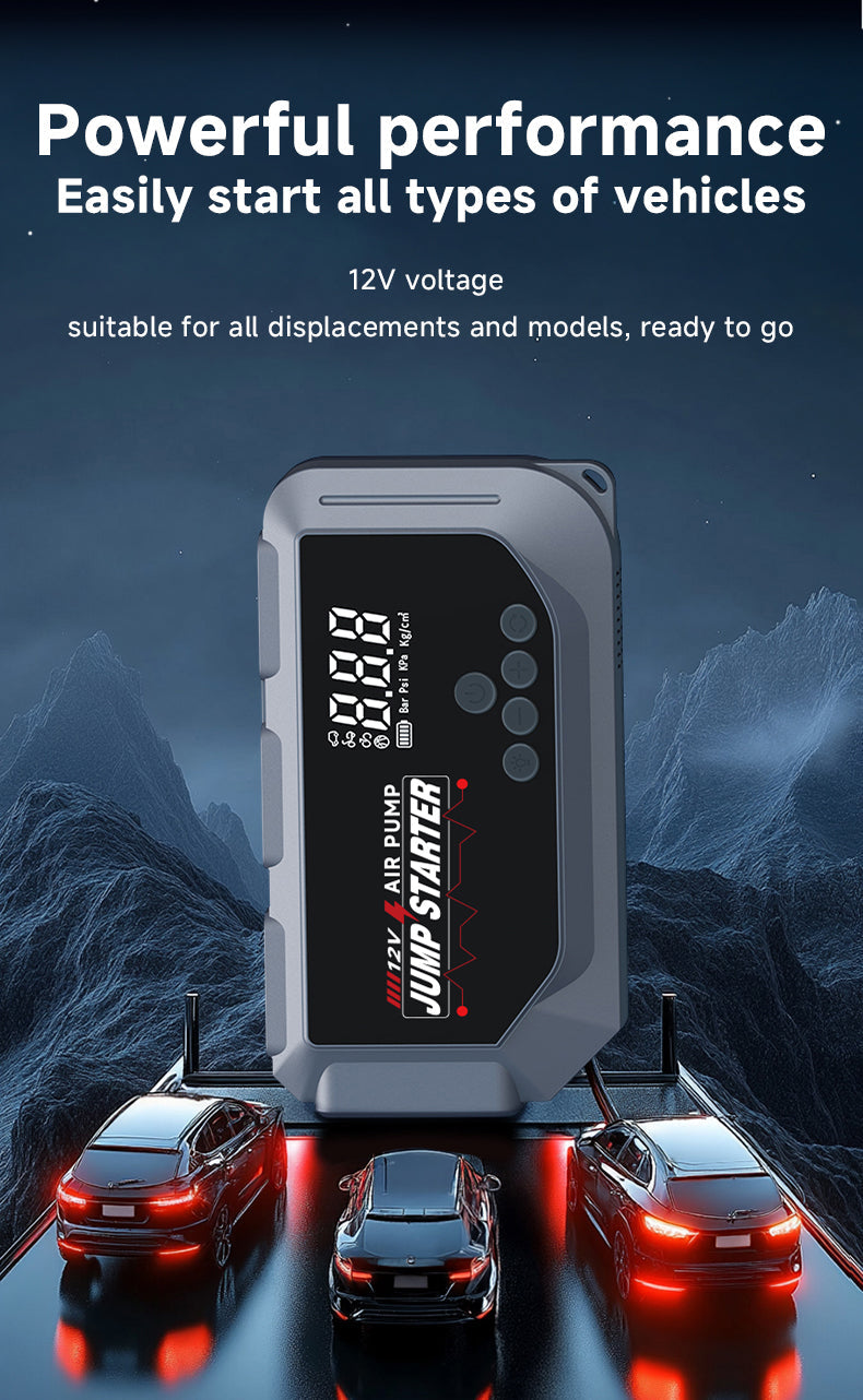Booster Batterie et Compresseur d'Air Intelligent 12V avec Écran LCD CTC-936T - مقلع بطارية السيارة وجهاز الطوارئ المتكامل 2 في 1 مع مضخة هواء ذكية وشاشة رقمية