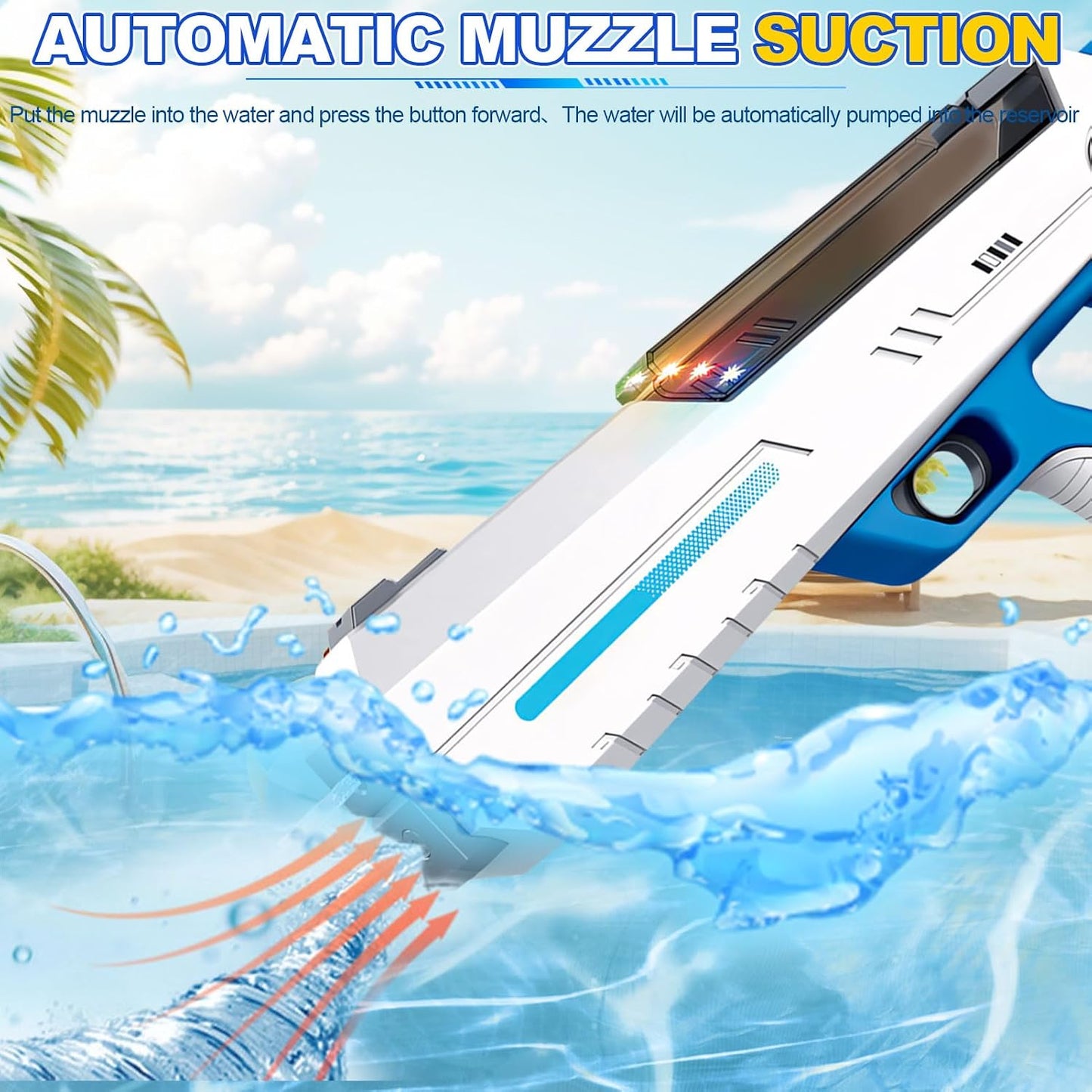 Pistolet à Eau Électrique Automatique Recharge Rapide Portée Longue Distance (8-10m) - مسدس الماء الكهربائي أوتوماتيكي التعبئة وبعيد المدى