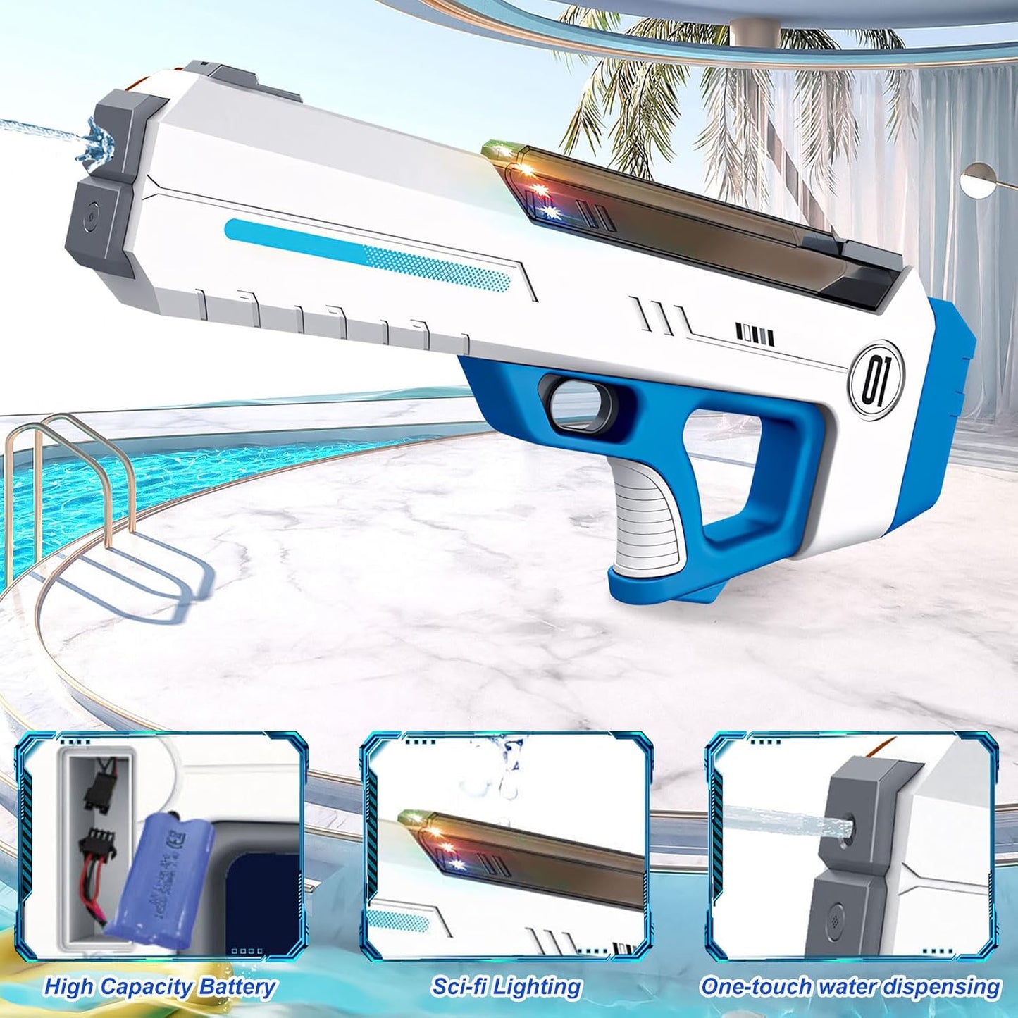 Pistolet à Eau Électrique Automatique Recharge Rapide Portée Longue Distance (8-10m) - مسدس الماء الكهربائي أوتوماتيكي التعبئة وبعيد المدى
