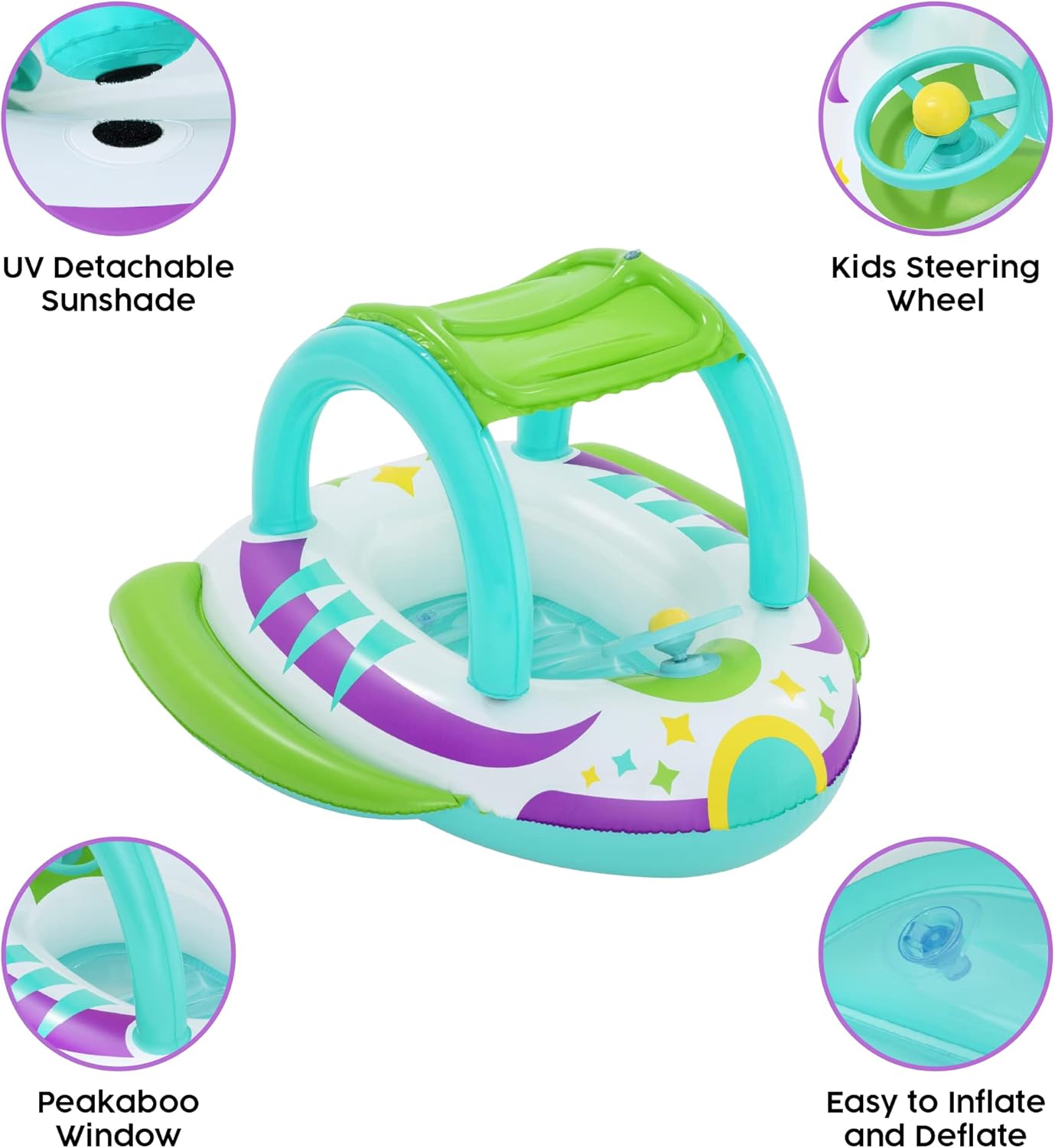 Bateau Gonflable pour Enfants Bestway Space Splash avec Pare-Soleil UV Amovible - قارب أطفال منفوخ بتصميم مركبة فضائية ومقود تفاعلي