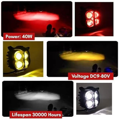 Projecteur Antibrouillard LED Forme Chouette 40W - Éclairage Jaune/Blanc ET Devil Eye Rouge - مصابيح ضباب ليد بتصميم عين البومة