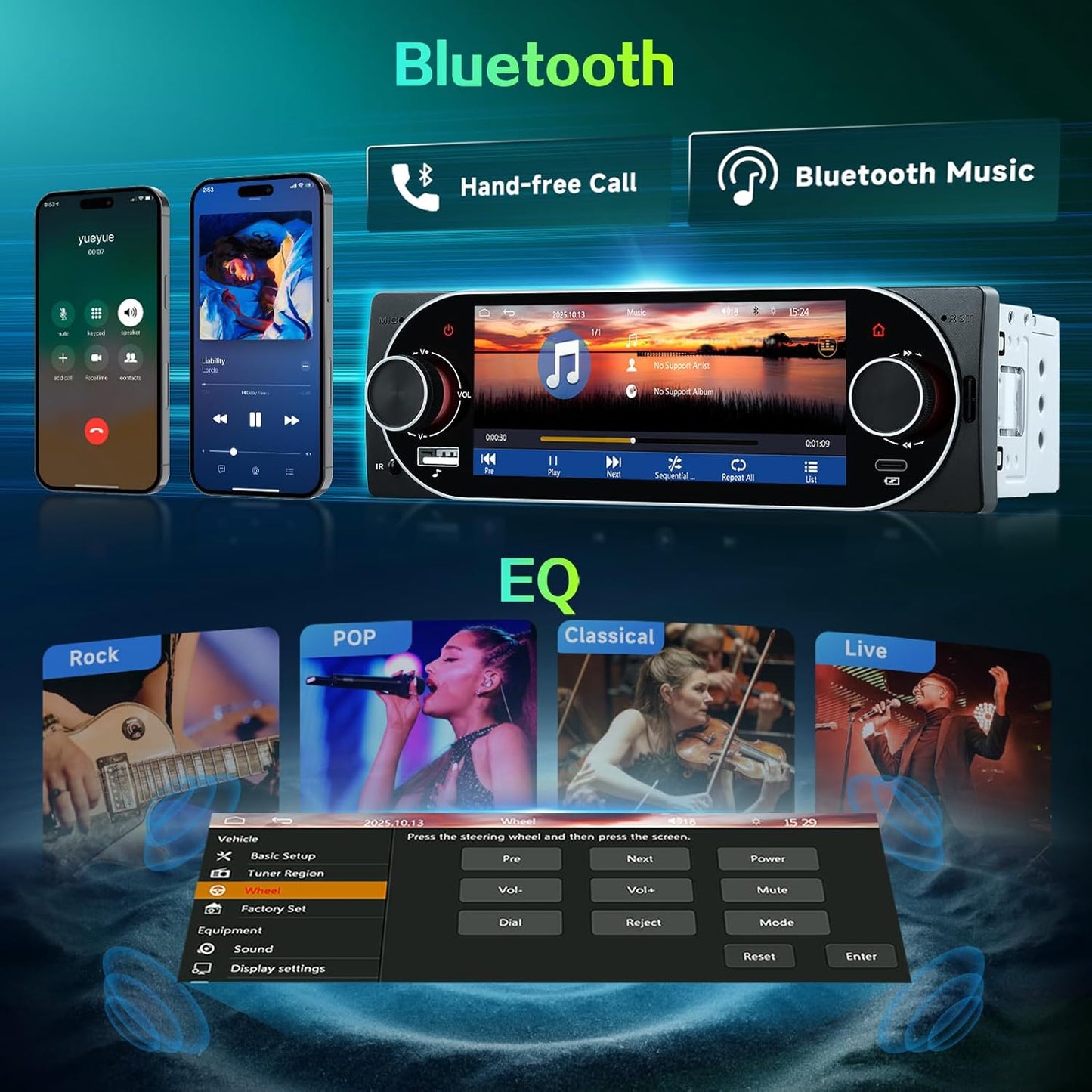 Autoradio 1Din Écran Tactile 5" IPS - Apple CarPlay et Android Auto Sans Fil Charge Rapide Type-C - راديو سيارة ذكي بشاشة لمس 5 بوصة تدعم و لاسلكيًا