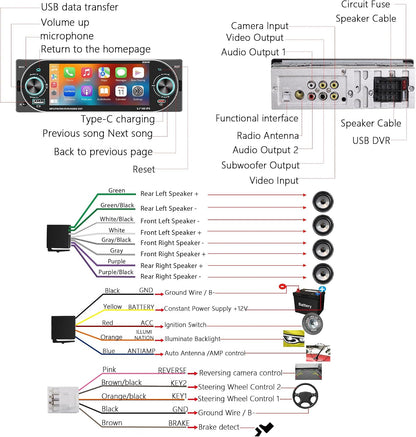 Autoradio 1Din Écran Tactile 5" IPS - Apple CarPlay et Android Auto Sans Fil Charge Rapide Type-C - راديو سيارة ذكي بشاشة لمس 5 بوصة تدعم و لاسلكيًا