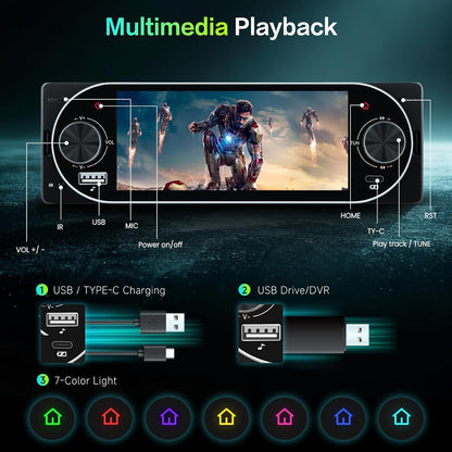 Autoradio 1Din Écran Tactile 5" IPS - Apple CarPlay et Android Auto Sans Fil Charge Rapide Type-C - راديو سيارة ذكي بشاشة لمس 5 بوصة تدعم و لاسلكيًا
