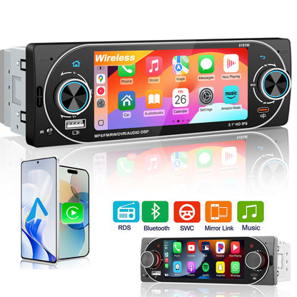 Autoradio 1Din Écran Tactile 5" IPS - Apple CarPlay et Android Auto Sans Fil Charge Rapide Type-C - راديو سيارة ذكي بشاشة لمس 5 بوصة تدعم و لاسلكيًا
