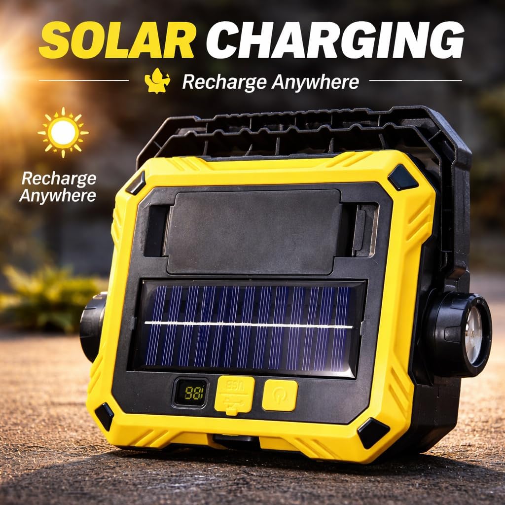 Lanterne de Camping LED Solaire et Rechargeable USB 40 LED + 2 COB - مصباح وكيشاف تخييم يدوي يعمل بالطاقة الشمسية بـ 4 وضعيات إضاءة
