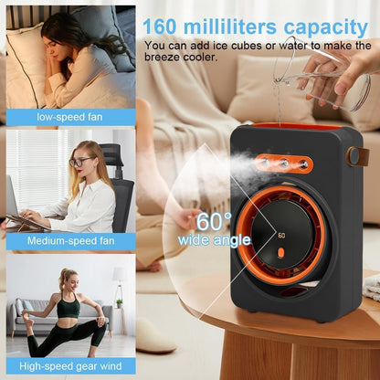 Mini Purificateur et Refroidisseur d'Air Portable 4en1 5 Vitesses - مبرد ومكيف هواء محمول 4 في 1 برذاذ الماء وبطارية قابلة للشحن