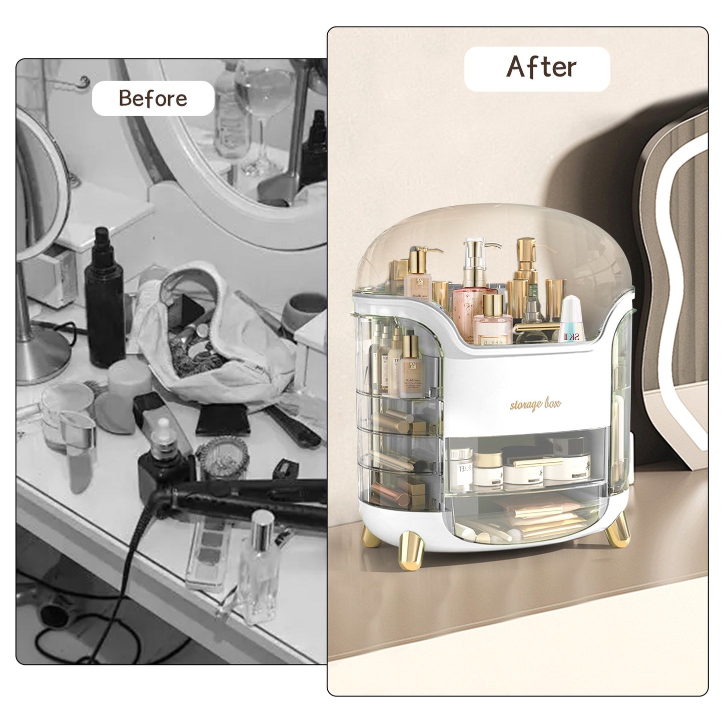 Boîte d'Organisation et Rangement de Maquillage Grande Capacité - منظم وصندوق أدراج للمكياج والمستحضرات بتصميم شفاف وعصري
