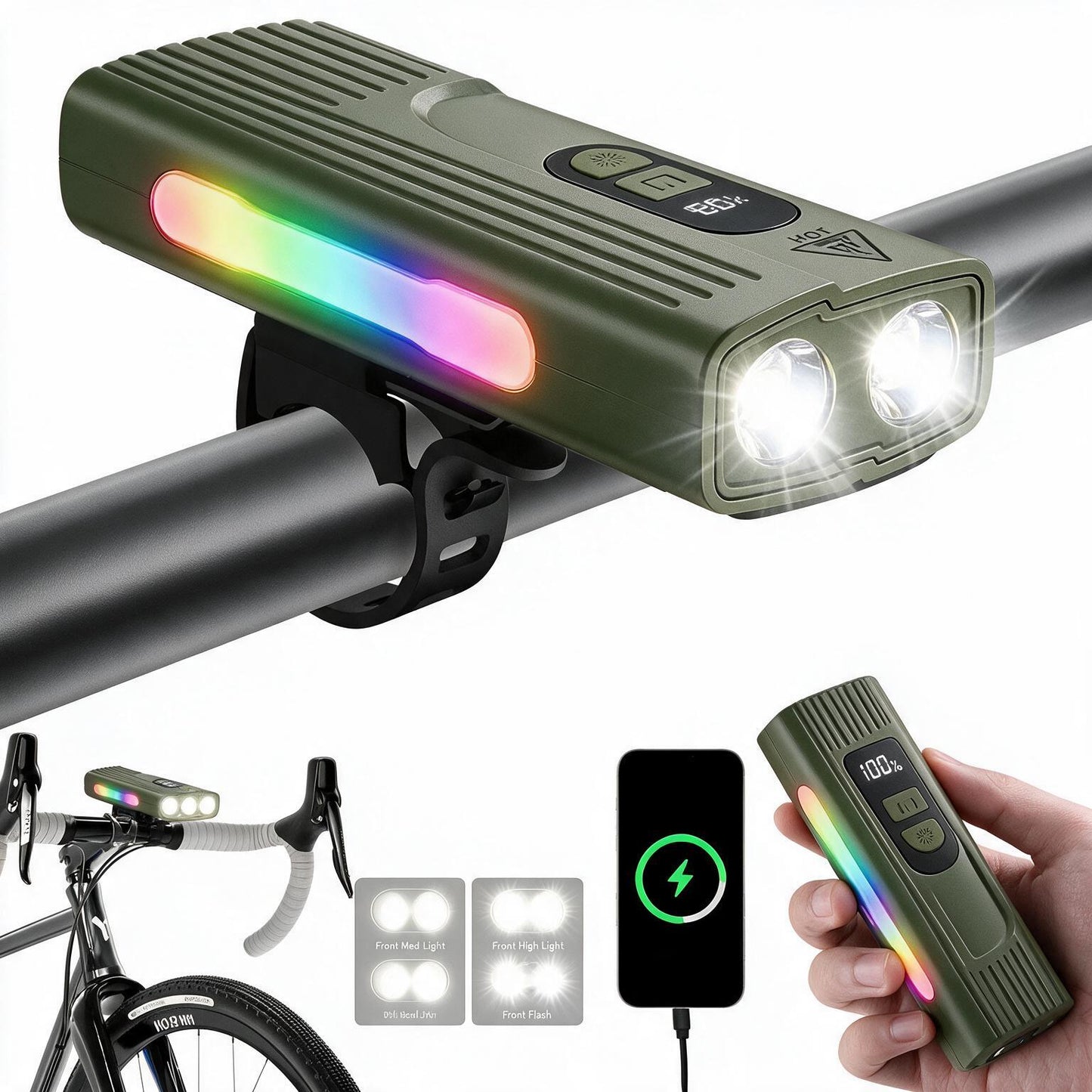 Lampe de Vélo Rechargeable Z-838 Multi-Fonction - Éclairage LED Puissant Lumière Latérale RGB - مصباح دراجة متعدد الوظائف مع إضاءة جانبية ملونة ومغناطيس قوي