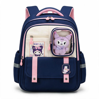 Sac à Dos Scolaire Style Kawaii Grand Volume avec Peluche Incluse Tissu Imperméable Bleu et Rose SACKDS04BLF - حقيبة مدرسية بتصميم كاوايي