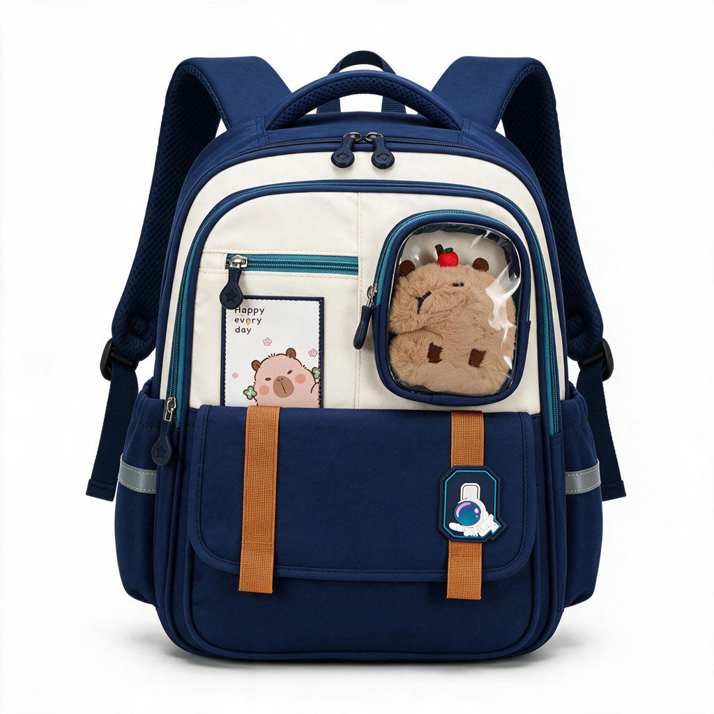 Sac à Dos Scolaire Style Kawaii Grand Volume avec Peluche Incluse Tissu Imperméable Bleu SACKDS04BLG - حقيبة مدرسية بتصميم كاوايي