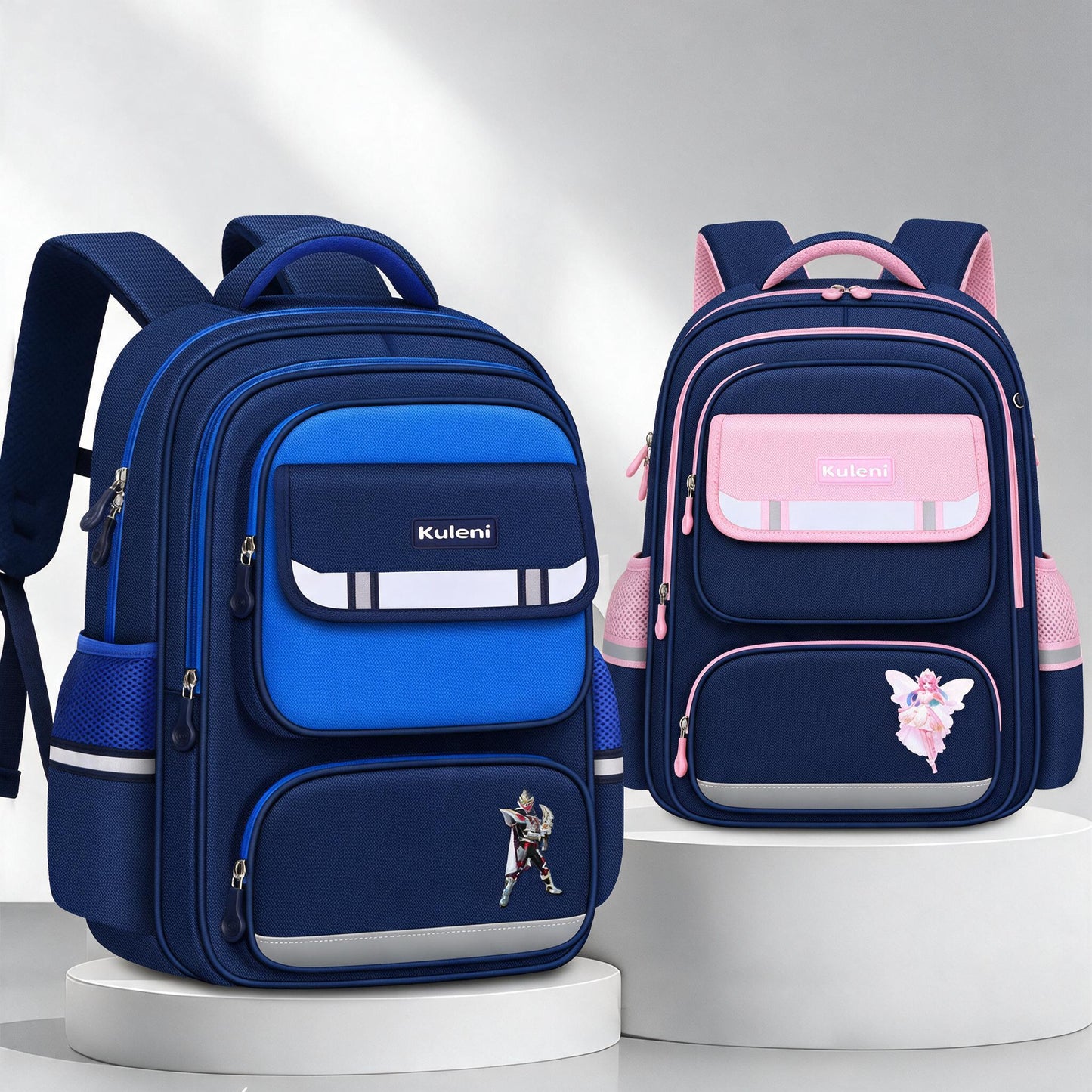 Sac à Dos Scolaire Style Kawaii Grand Volume Tissu Imperméable Rose et Bleu SACKDS07RSB - حقيبة مدرسية بتصميم كاوايي