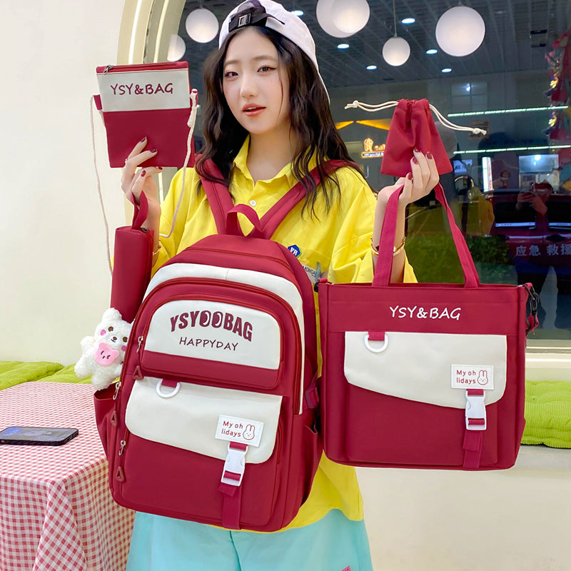 Sac à Dos Multifonctionnel Kawaii Grand Volume Imperméable et Résistant 5Pcs Rouge SACKDS10RG - حقيبة ظهر بعدة قطع بتصميم كاوايي