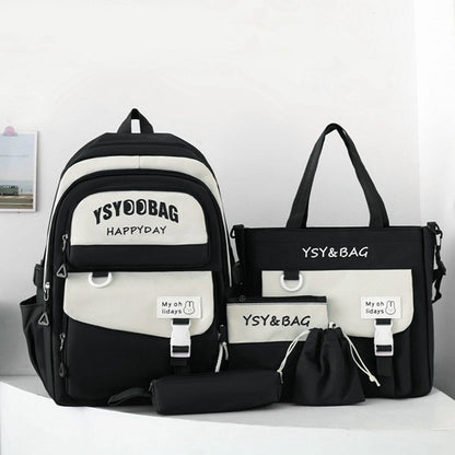 Sac à Dos Multifonctionnel Kawaii Grand Volume Imperméable et Résistant 5Pcs Noir SACKDS10N - حقيبة ظهر بعدة قطع بتصميم كاوايي
