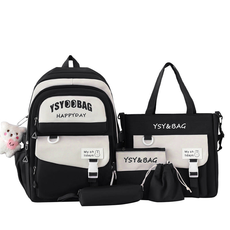 Sac à Dos Multifonctionnel Kawaii Grand Volume Imperméable et Résistant 5Pcs Noir SACKDS10N - حقيبة ظهر بعدة قطع بتصميم كاوايي