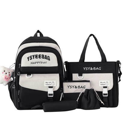 Sac à Dos Multifonctionnel Kawaii Grand Volume Imperméable et Résistant 5Pcs Noir SACKDS10N - حقيبة ظهر بعدة قطع بتصميم كاوايي