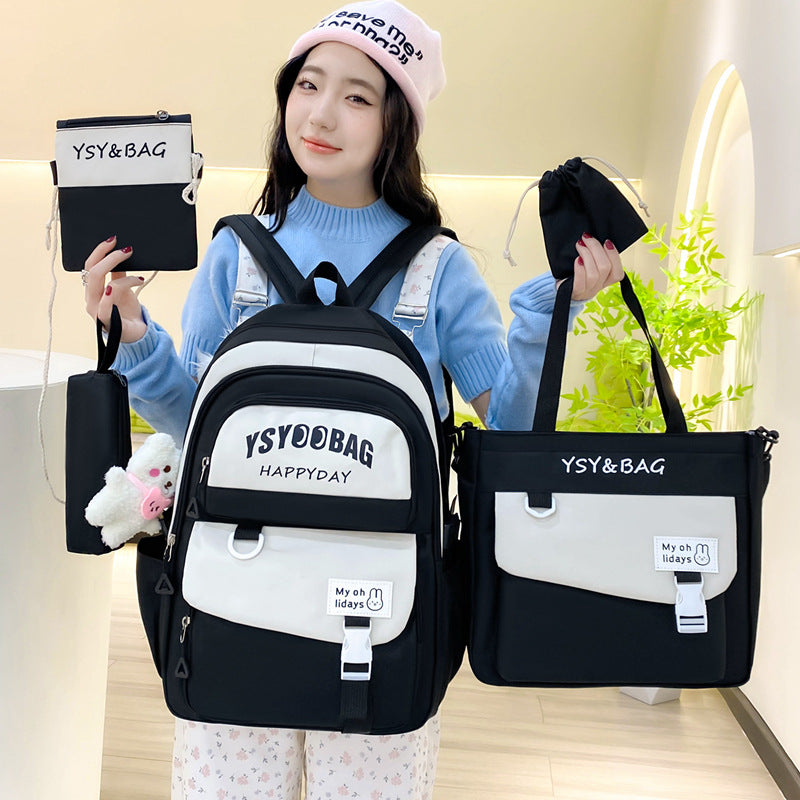 Sac à Dos Multifonctionnel Kawaii Grand Volume Imperméable et Résistant 5Pcs Noir SACKDS10N - حقيبة ظهر بعدة قطع بتصميم كاوايي