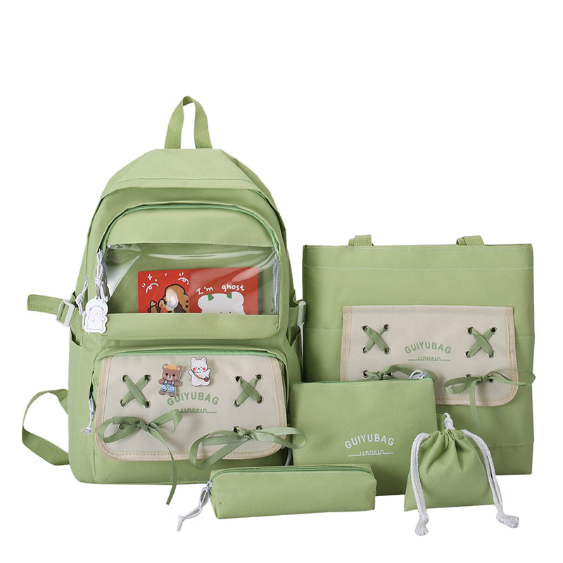 Sac à Dos Multifonctionnel Kawaii Grand Volume Imperméable et Résistant 5Pcs Vert SACKDS11VR - حقيبة ظهر بعدة قطع بتصميم كاوايي