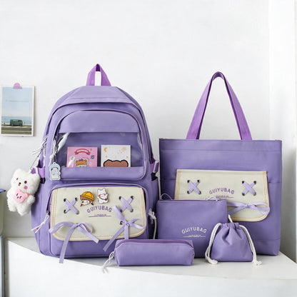 Sac à Dos Multifonctionnel Kawaii Grand Volume Imperméable et Résistant 5Pcs Vert SACKDS10VR - حقيبة ظهر بعدة قطع بتصميم كاوايي