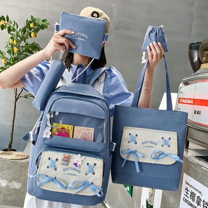 Sac à Dos Multifonctionnel Kawaii Grand Volume Imperméable et Résistant 5Pcs Bleu SACKDS11BL - حقيبة ظهر بعدة قطع بتصميم كاوايي