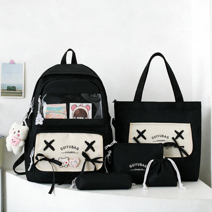 Sac à Dos Multifonctionnel Kawaii Grand Volume Imperméable et Résistant 5Pcs Noir SACKDS11N - حقيبة ظهر بعدة قطع بتصميم كاوايي