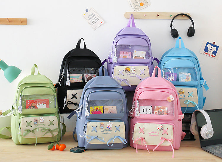Sac à Dos Multifonctionnel Kawaii Grand Volume Imperméable et Résistant 5Pcs Noir SACKDS11N - حقيبة ظهر بعدة قطع بتصميم كاوايي