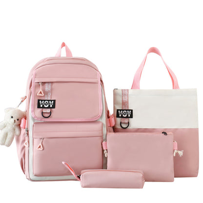 Sac à Dos Multifonctionnel Kawaii Grand Volume Imperméable et Résistant 4Pcs Rose SACKDS12RS - حقيبة ظهر بعدة قطع بتصميم كاوايي