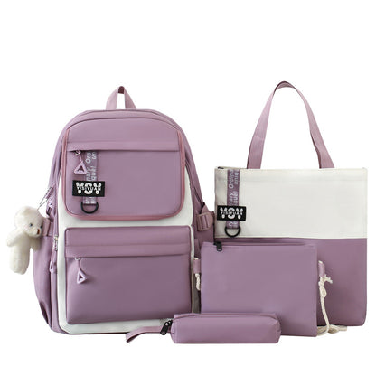 Sac à Dos Multifonctionnel Kawaii Grand Volume Imperméable et Résistant 4Pcs Mauve SACKDS12MV - حقيبة ظهر بعدة قطع بتصميم كاوايي