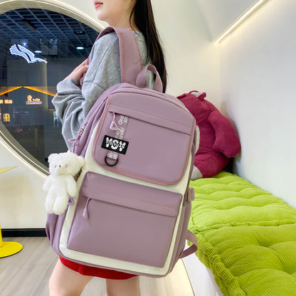 Sac à Dos Multifonctionnel Kawaii Grand Volume Imperméable et Résistant 4Pcs Mauve SACKDS12MV - حقيبة ظهر بعدة قطع بتصميم كاوايي