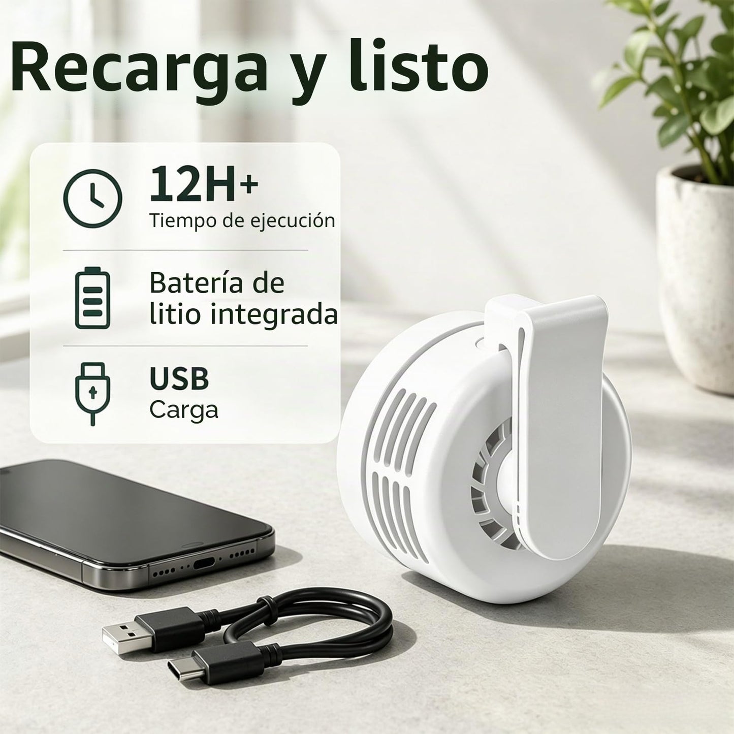 Mini Ventilateur Rechargeable USB-C Clip Orientable 360° avec 3 Vitesses - مروحة حزام صغيرة محمولة وبدون شفرات مع مشبك دوار