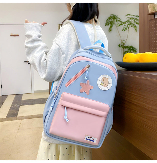 Sac à Dos Multifonctionnel Kawaii Grand Volume Imperméable et Résistant 4Pcs Bleu et Rose SACKDS02BRS - حقيبة ظهر بعدة قطع بتصميم كاوايي