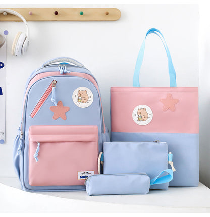 Sac à Dos Multifonctionnel Kawaii Grand Volume Imperméable et Résistant 4Pcs Bleu et Rose SACKDS02BRS - حقيبة ظهر بعدة قطع بتصميم كاوايي
