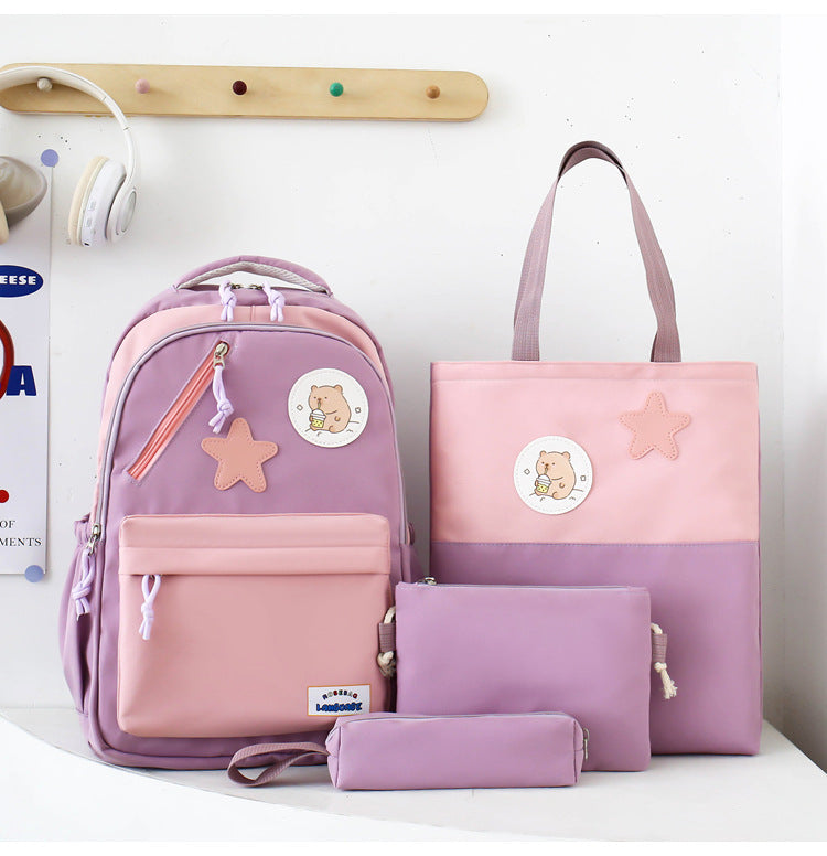 Sac à Dos Multifonctionnel Kawaii Grand Volume Imperméable et Résistant 4Pcs Mauve SACKDS02MV - حقيبة ظهر بعدة قطع بتصميم كاوايي