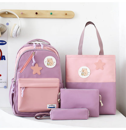Sac à Dos Multifonctionnel Kawaii Grand Volume Imperméable et Résistant 4Pcs Mauve SACKDS02MV - حقيبة ظهر بعدة قطع بتصميم كاوايي