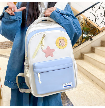 Sac à Dos Multifonctionnel Kawaii Grand Volume Imperméable et Résistant 4Pcs Bleu et Beige SACKDS02B - حقيبة ظهر بعدة قطع بتصميم كاوايي