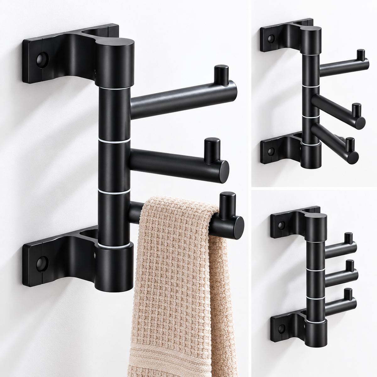 5Five Porte-Serviettes Mural Pivotant 3 Bras Supporte 6KG - علاقة مناشف جدارية دوارة 3 أذرع