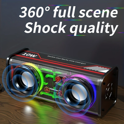 Haut-Parleur Bluetooth 5.3 Lumineux avec Boîtier Transparent - مكبر صوت بلوتوث لاسلكي شفاف مع إضاءة ملونة وسماعات مضاعفة