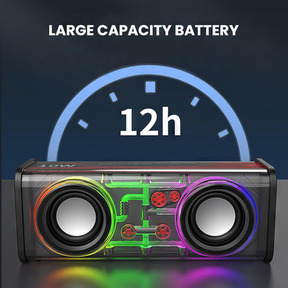 Haut-Parleur Bluetooth 5.3 Lumineux avec Boîtier Transparent - مكبر صوت بلوتوث لاسلكي شفاف مع إضاءة ملونة وسماعات مضاعفة