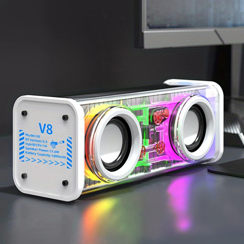 Haut-Parleur Bluetooth 5.3 Lumineux avec Boîtier Transparent - مكبر صوت بلوتوث لاسلكي شفاف مع إضاءة ملونة وسماعات مضاعفة