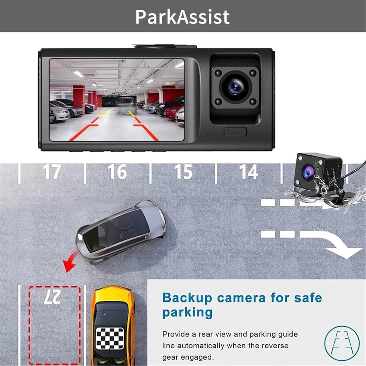 Caméra de Tableau de Bord Triple 3 Canaux et Dashcam Grand Angle - كاميرا سيارة داش كام ثلاثية العدسات للمراقبة الشاملة