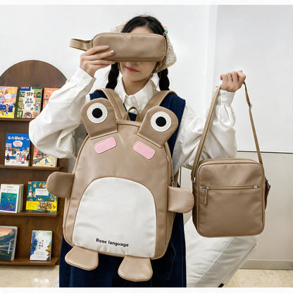 Sac à Dos Scolaires Enfant 3 en 1 Motif Grenouille Rose Language Style Dos Kawaii Marron SACKDS32MR - طقم حقائب مدرسية للأطفال 3 في 1 بتصميم الضفدع
