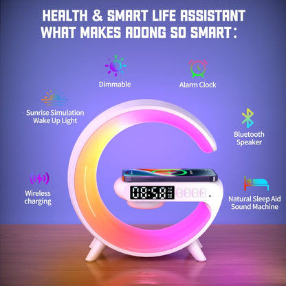 Réveil intelligente type G Bluetooth chargement sans fil haut-parleur RGB lumineuses G63-Blanc