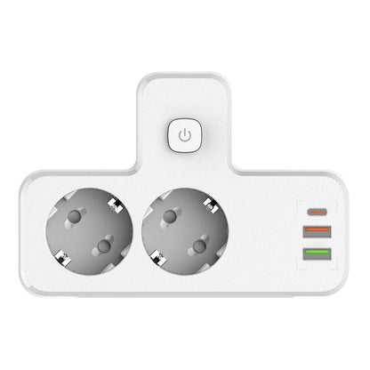 Rallonge Mural Multifonction – 2 Prises Européennes, 3 Ports USB (dont USB-C) et Lumière LED – مقبس طاقة