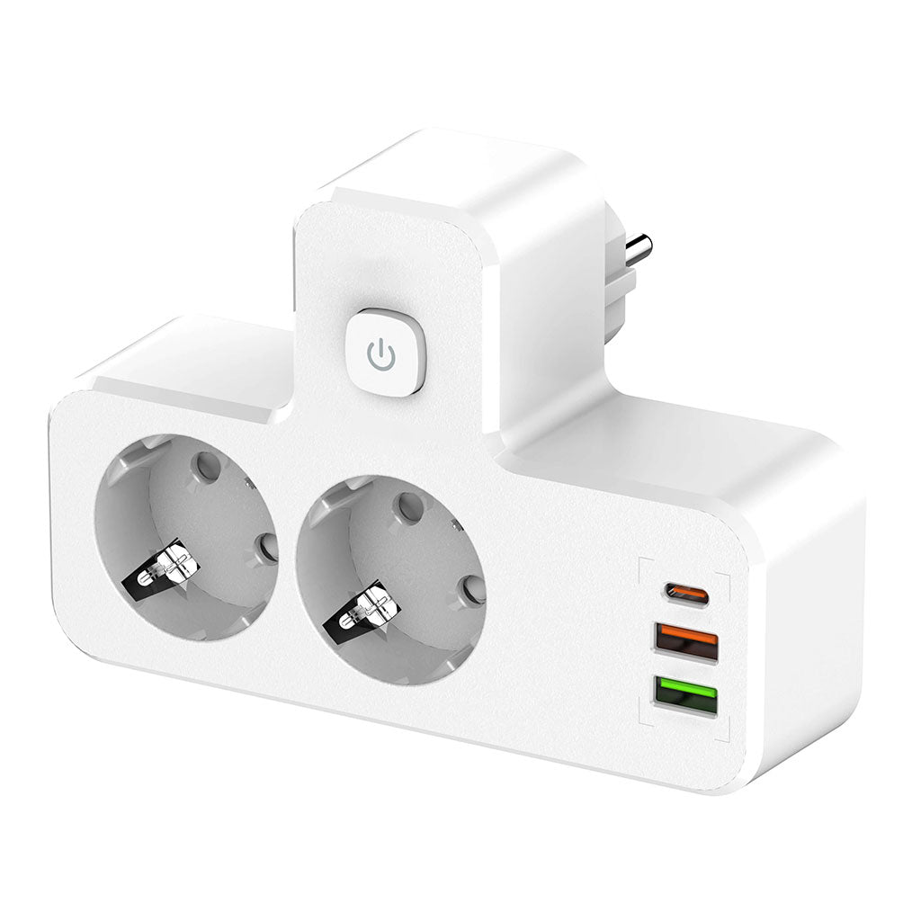 Rallonge Mural Multifonction – 2 Prises Européennes, 3 Ports USB (dont USB-C) et Lumière LED – مقبس طاقة