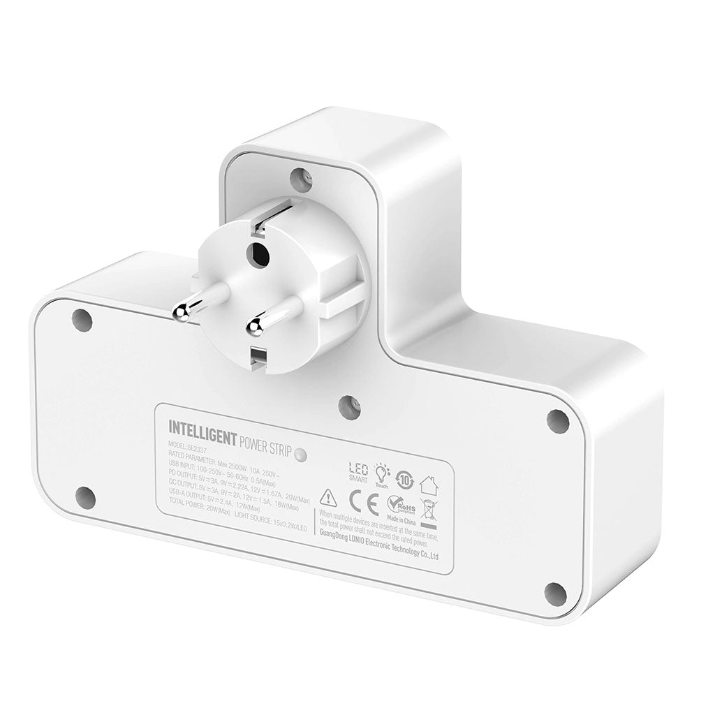 Rallonge Mural Multifonction – 2 Prises Européennes, 3 Ports USB (dont USB-C) et Lumière LED – مقبس طاقة
