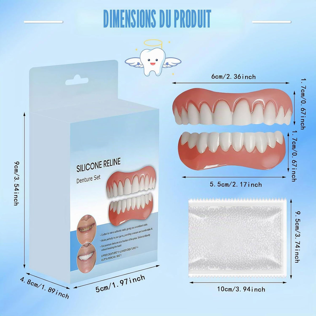 Kit de Prothèse Dentaire Amovible en Silicone et Facettes Sourire - طقم أسنان تجميلي سيليكون وابتسامة مؤقتة