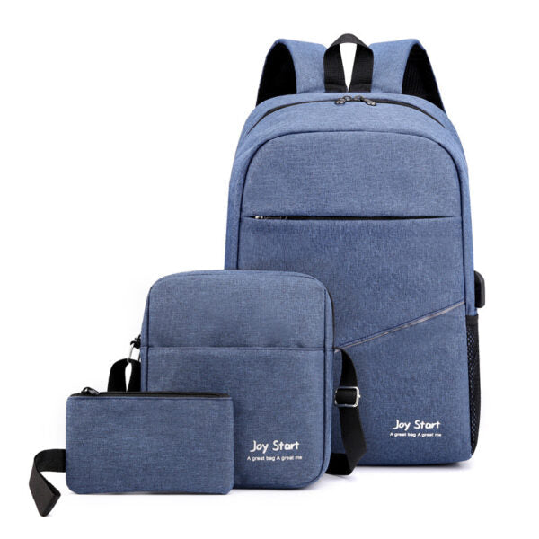 Sac à dos homme avec sac bandoulière et trousse 3en1 bleu 2755-8 – محفظة ظهر رجالية 3 قطع أزرق تنزوت