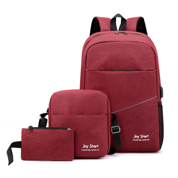 Sac à dos homme avec sac bandoulière et trousse 3en1 rouge 2755-8 – محفظة ظهر رجالية 3 قطع أحمر تنزوت