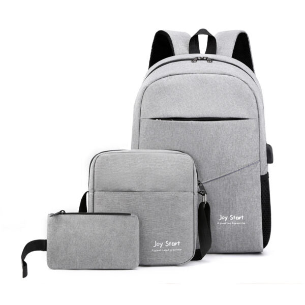 Sac à dos homme avec sac bandoulière et trousse 3en1 gris 2755-8 – محفظة ظهر رجالية 3 قطع رمادي تنزوت