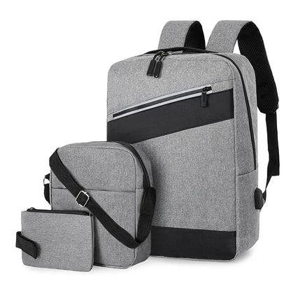 Sac à dos homme avec sac bandoulière et trousse 3en1 gris 2776-3 – محفظة ظهر رجالية 3 قطع رمادي تنزوت